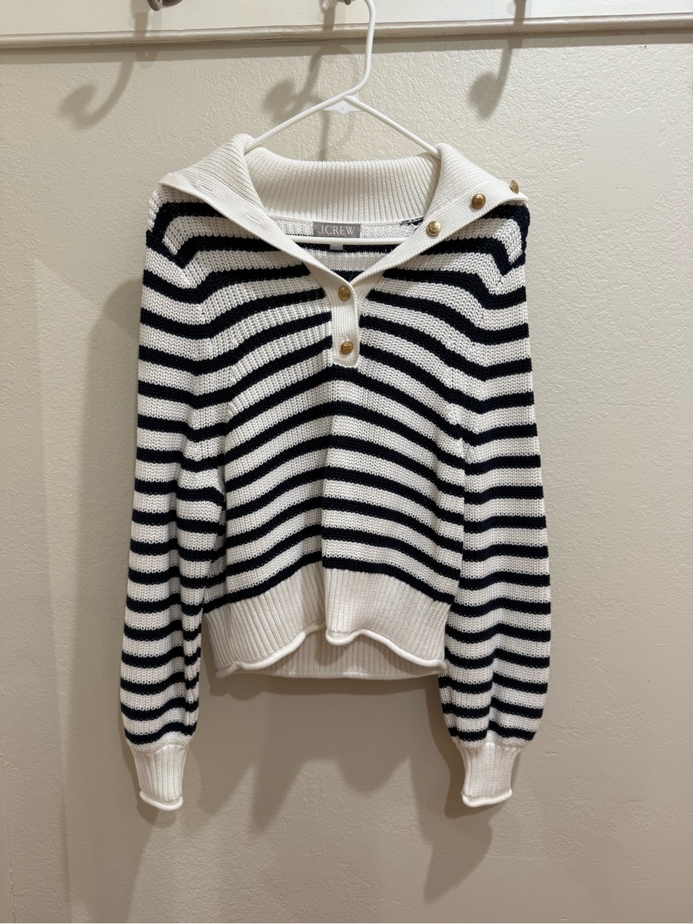 J.Crew Ribbed Cotton Button-collar sweater - Picture 2 of 5